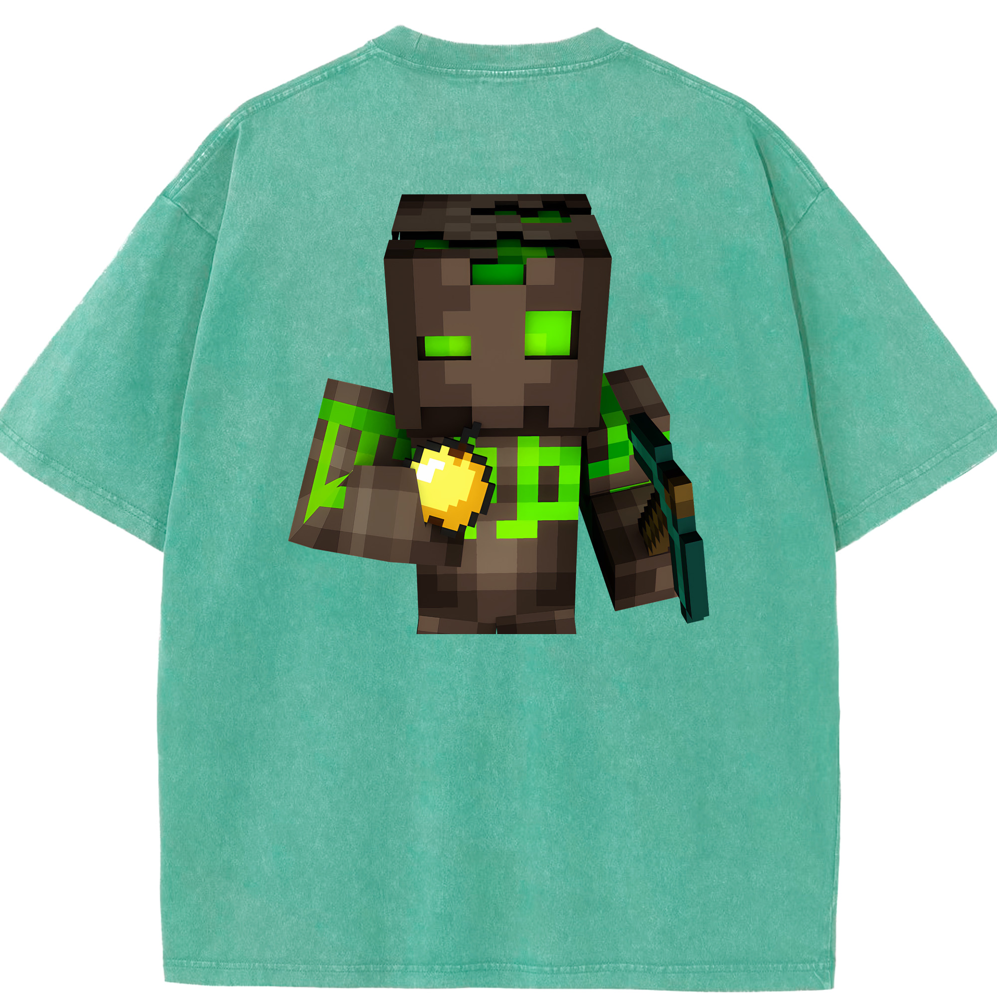 （画像用） マインクラフト ブロックの世界 Minecraft MC Block world 綿100% ヴィンテージ風 半袖Tシャツ（背面プリント）